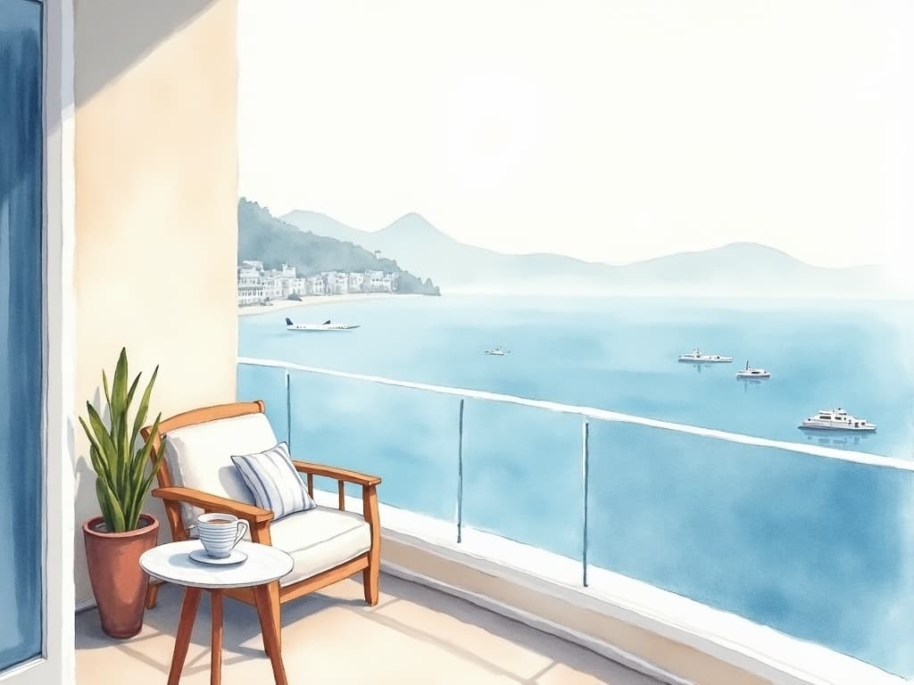 Watercolor illustration in the Concier brand palette accompanying the article "Travelers trust AI to plan their trip, not to book it"