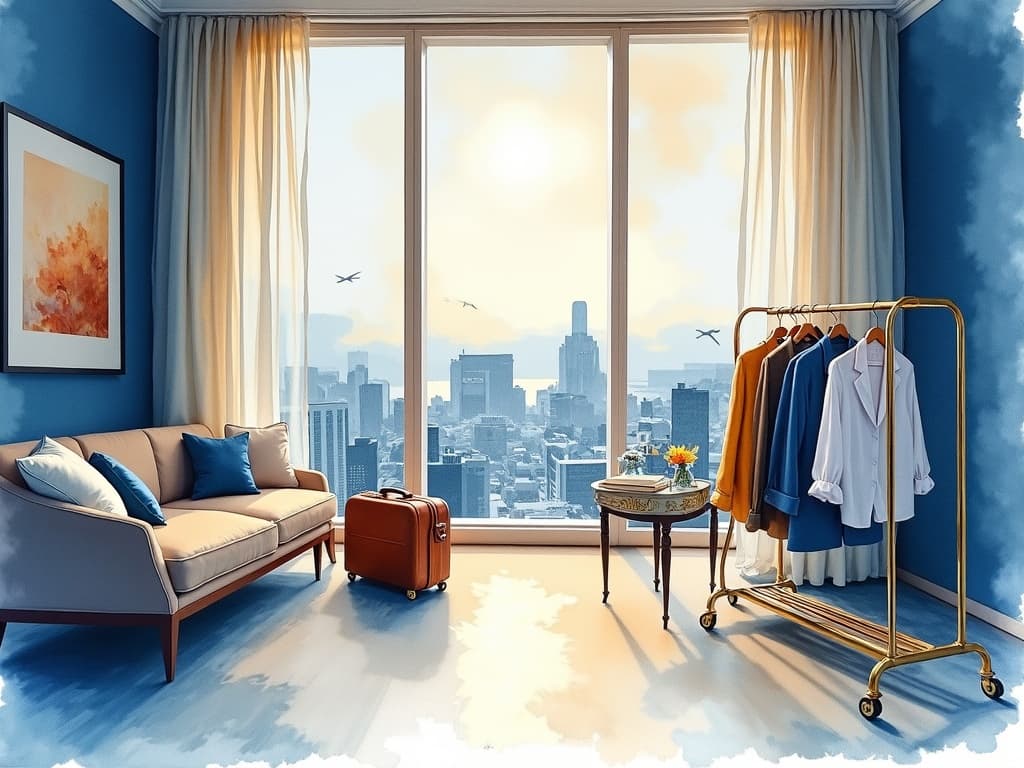 Watercolor illustration in the Concier brand palette accompanying the article "Hotels do not hold inventory in the Concier model. Here is what they hold instead."